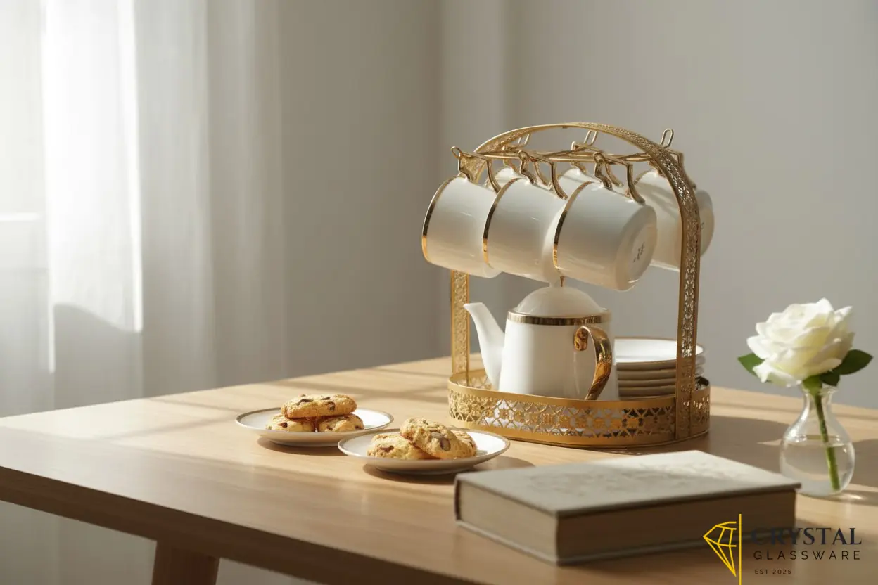 Fine Ceramic Tea Pot Set Luxury Porcelain Tea Set with Metal Holder